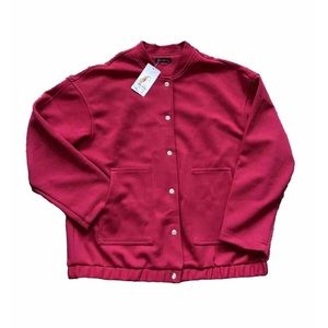 Prettygarden Women Red Varsity Bomber Jacket SizeXL Oversized Button Down Pocket